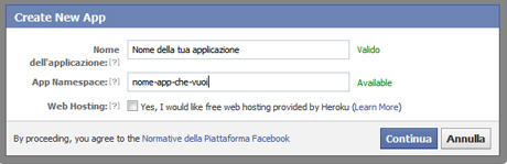 Crea una nuova Applicazione Facebook