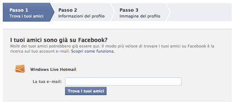 Registrazione Facebook 3 passaggi 