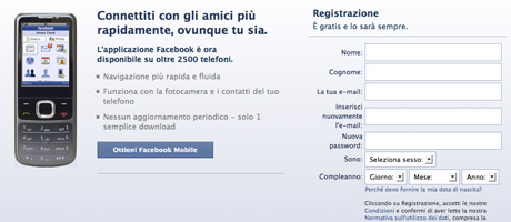 Registrazione Facebook