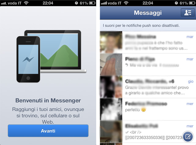 Facebook Messenger per iPhone iOS6