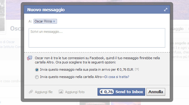 Messaggi Facebook a pagamento per 76 centesimi