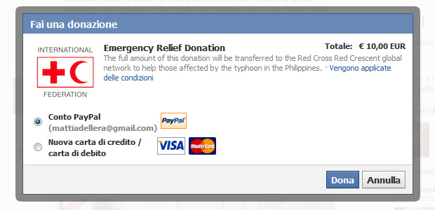 Fai una donazione per le Filippine Facebook